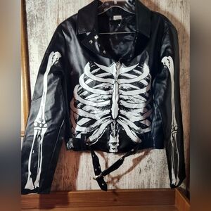 Spirit Black Skeleton Kids Jacket Halloween Big Boys Like New Costume Biker